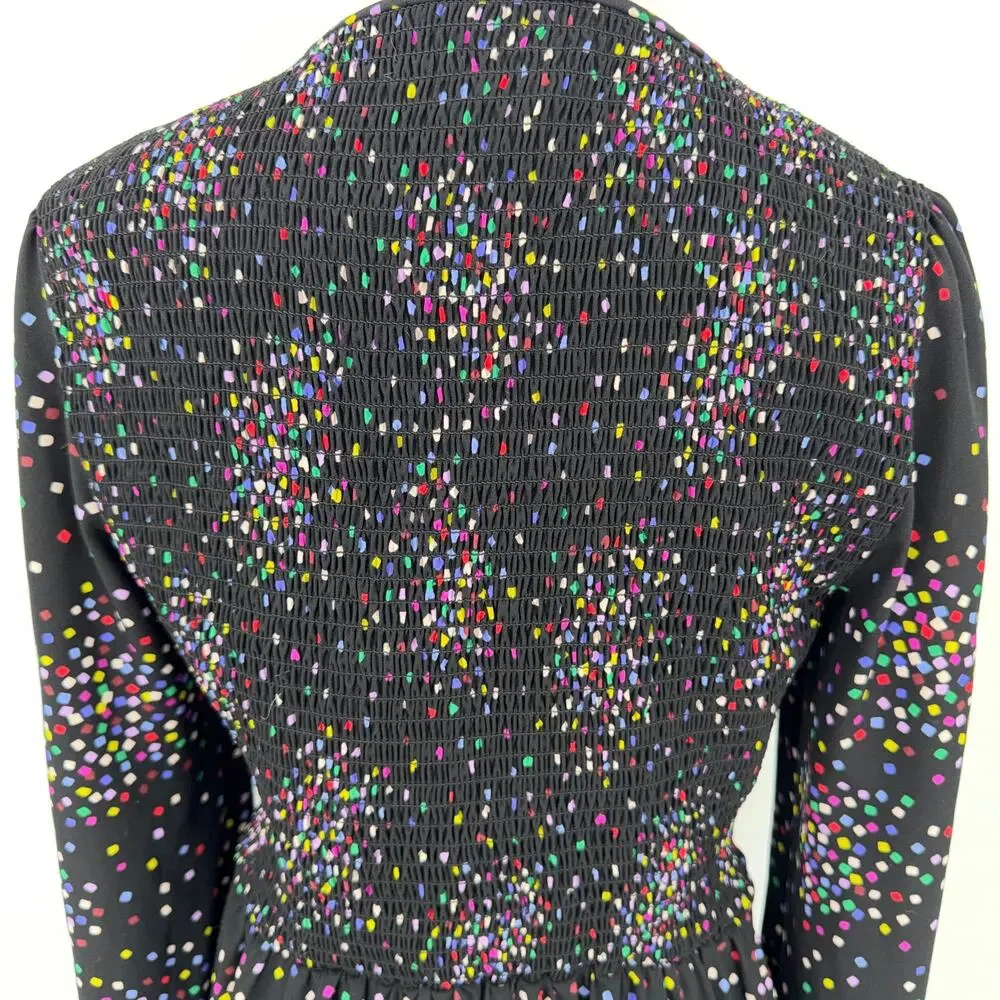 Kate Spade Confetti Pop Smocked Midi Dress Black Multicolor Cheer Size 4